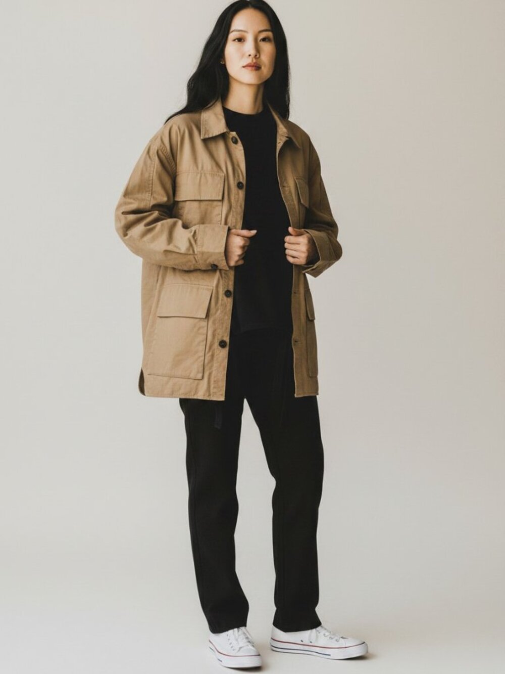 H&M Oversized Unisex Utility Shirt Jacket Khaki ~ Women's Size Large